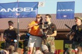 Dez onstage showing off his videocam equipped Vector at the Skirmish World Record Game 2002